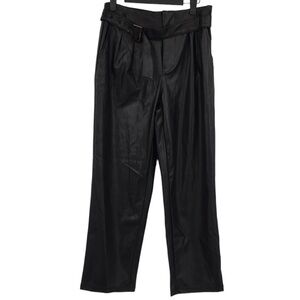 Who‎ What Wear Black Faux Leather Paper Bag Pants Womens 2 Straight Leg Belted
